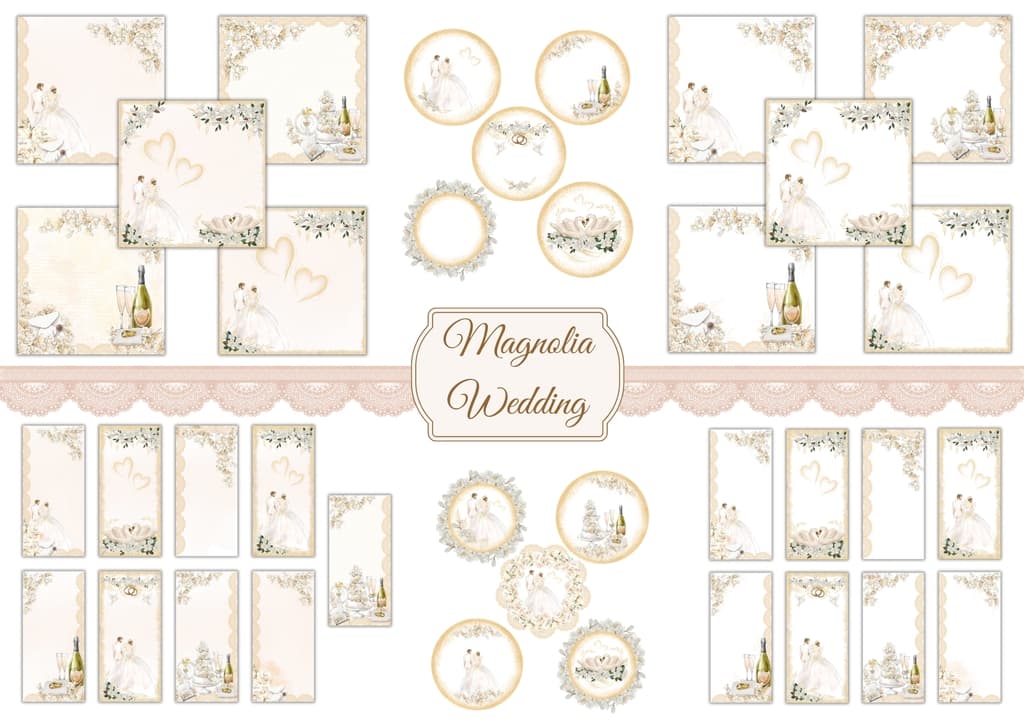 Magnolia Wedding zestaw cyfrowych papierów do scrapbookingu