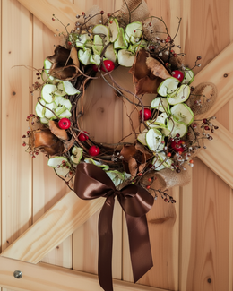 Wianek naturalny z dzikiej róży i suszonych jabłek - Wianki Naturalne; wianek