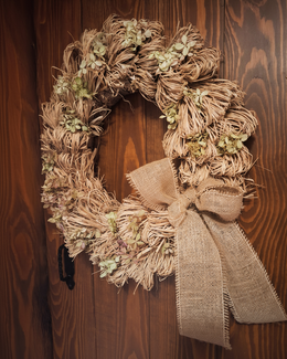  Wianek z rafii i kwiatów hortensji - Wianki Naturalne; wianek