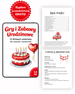 Gry i zabawy urodzinowe dla dzieci w wieku 6-8 lat - Gotowe scenariusze gier i zabaw dla rodziców i animatorów - @gotowedodruku; gra