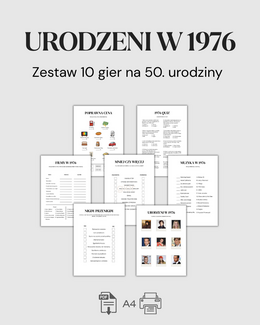 Zestaw gier na 50. urodziny – quiz urodzinowy 1976 - @fajnedodruku; gra