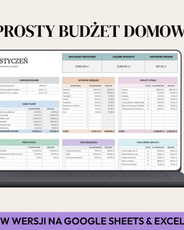 Prosty planer budżetu domowego Excel i Google Sheets - @fajnedodruku; planer