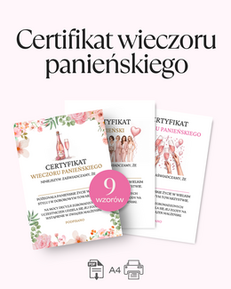 Certyfikat Wieczoru Panieńskiego - PDF DO DRUKU - @fajnedodruku; certyfikat
