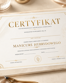 Certyfikat ukończenia szkolenia Manicure Hybrydowy - @gotowedodruku; certyfikat