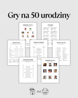 Zestaw gier i zabaw na 50 urodziny | Atrakcja na 50-te urodziny - @fajnedodruku; gry
